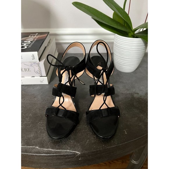 Andrea Gomez Black Leather & Suede Strap Sandal Size 8.5 38.5 - Picture 1 of 7